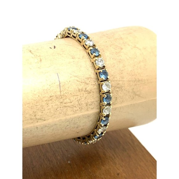 14k Yellow Gold Tennis Bracelet 13CTW Blue & White Cubic Zirconia 7'' inches - Picture 13 of 13